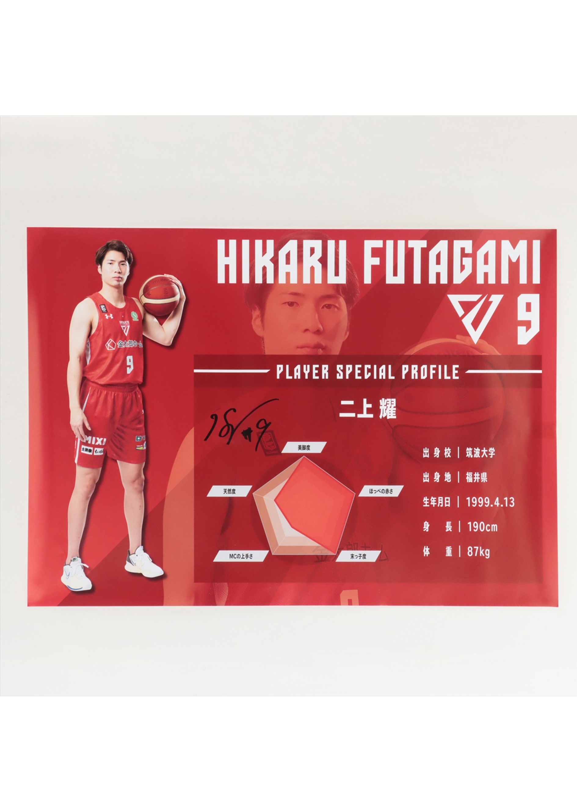 二上燿 直筆サインカード 千葉ジェッツ 二上燿 直筆サインカード